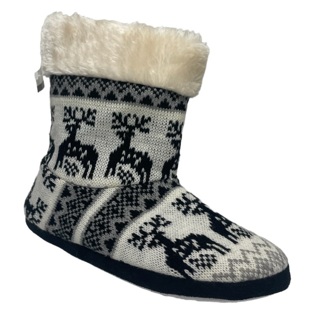 Cozy Sweater Booties Slippers Knit Fair Isle Winter Pattern Slipper Boots Size L